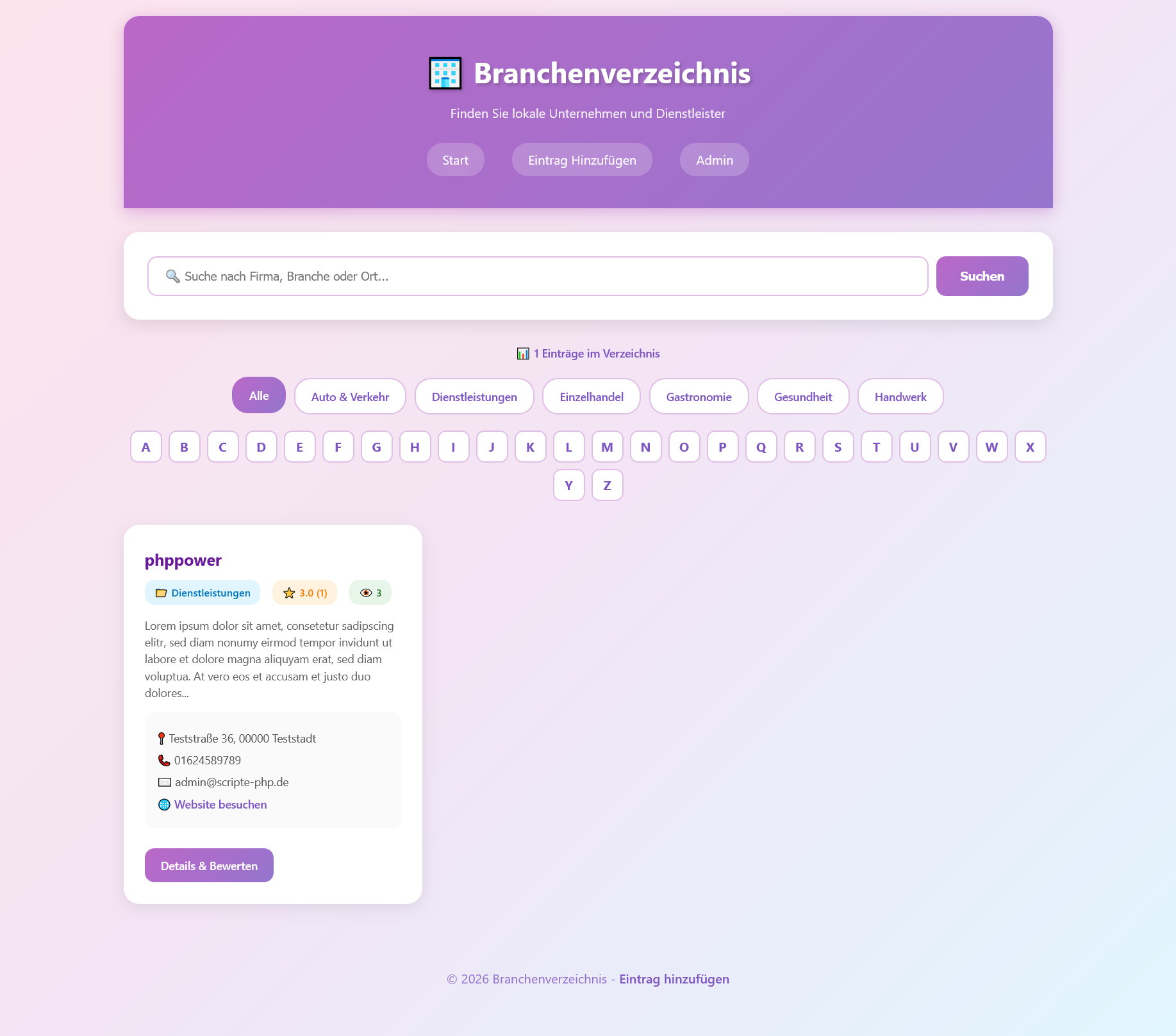Branchenverzeichnis - Lokales Firmenverzeichnis