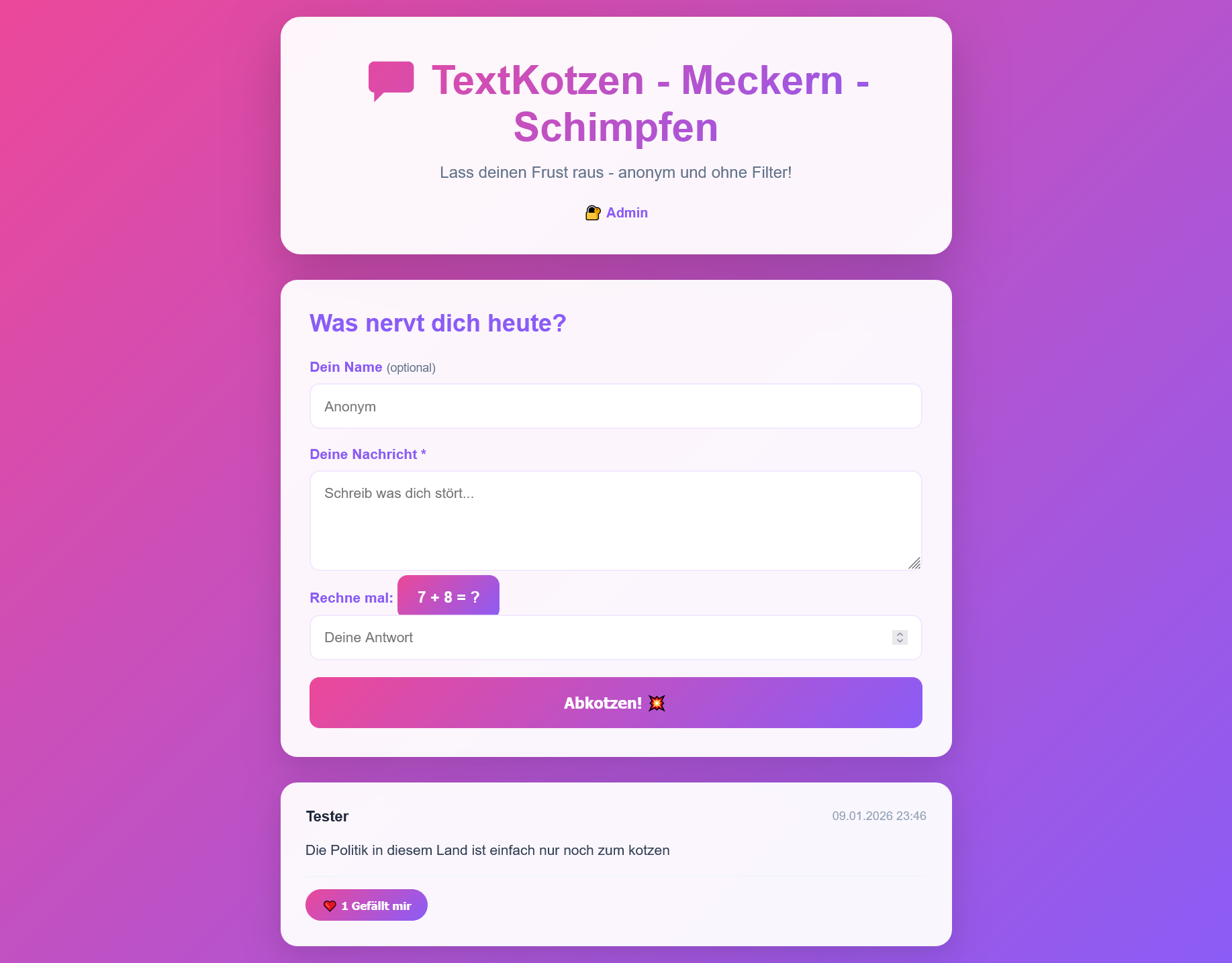 Text Kotzen - Lass deinen Frust raus anonym und ohne Filter