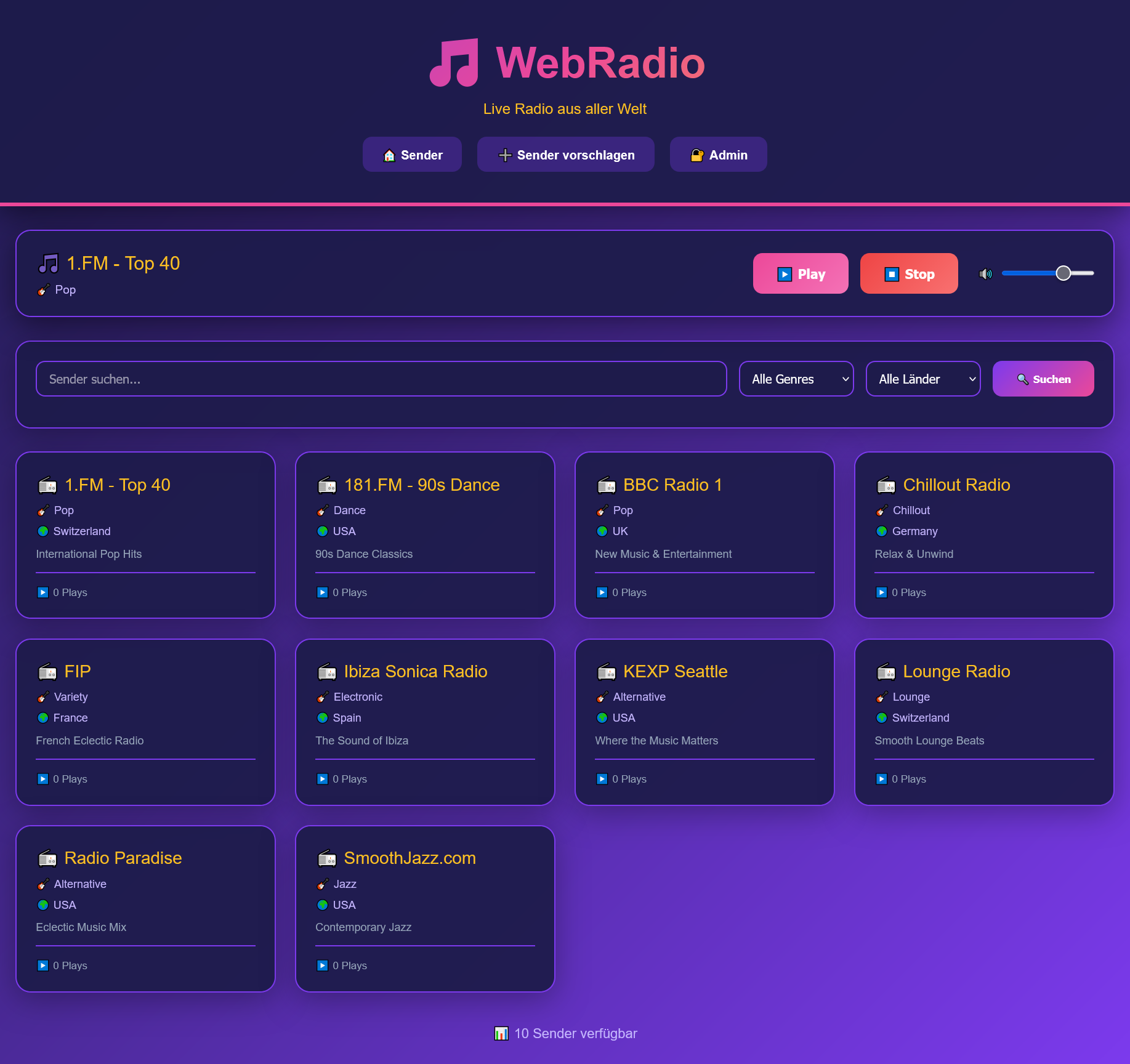 Web Radio mit Top Design
