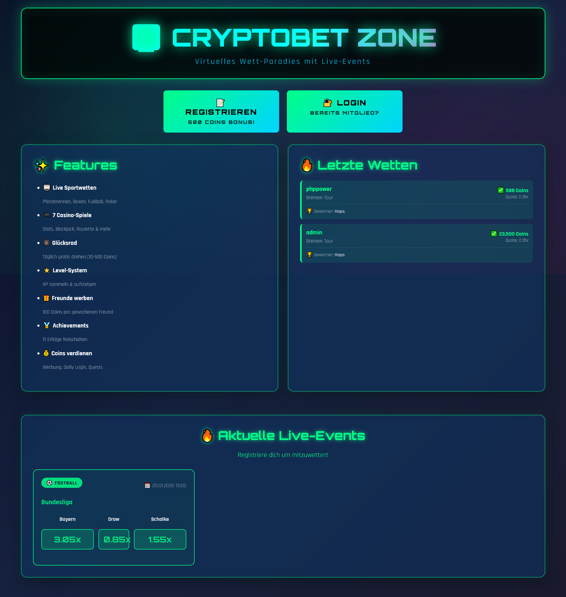 CryptoBet Zone - Virtuelles Wett-Portal