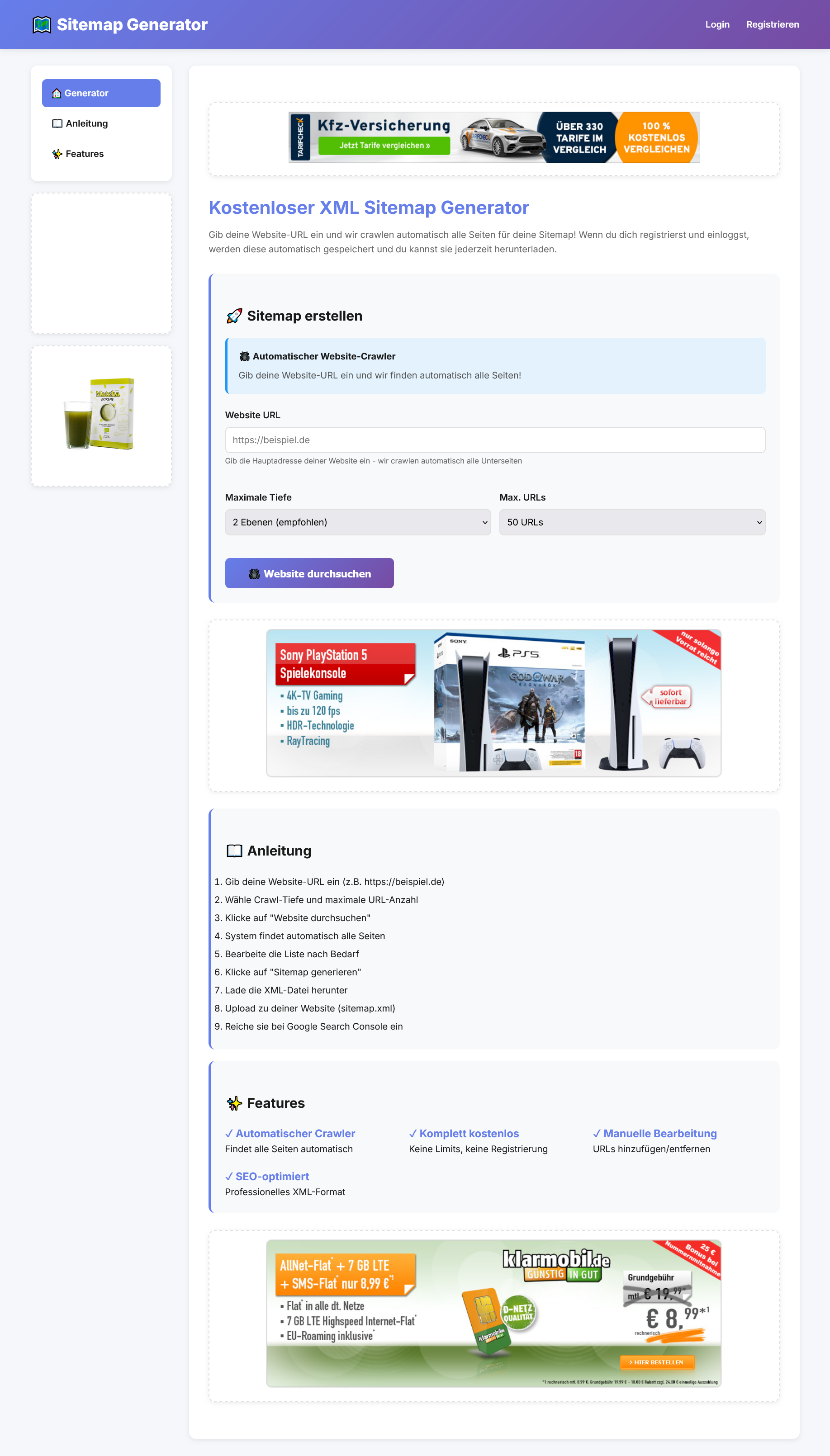 Sitemap Generator - Mit automatischem Website-Crawler