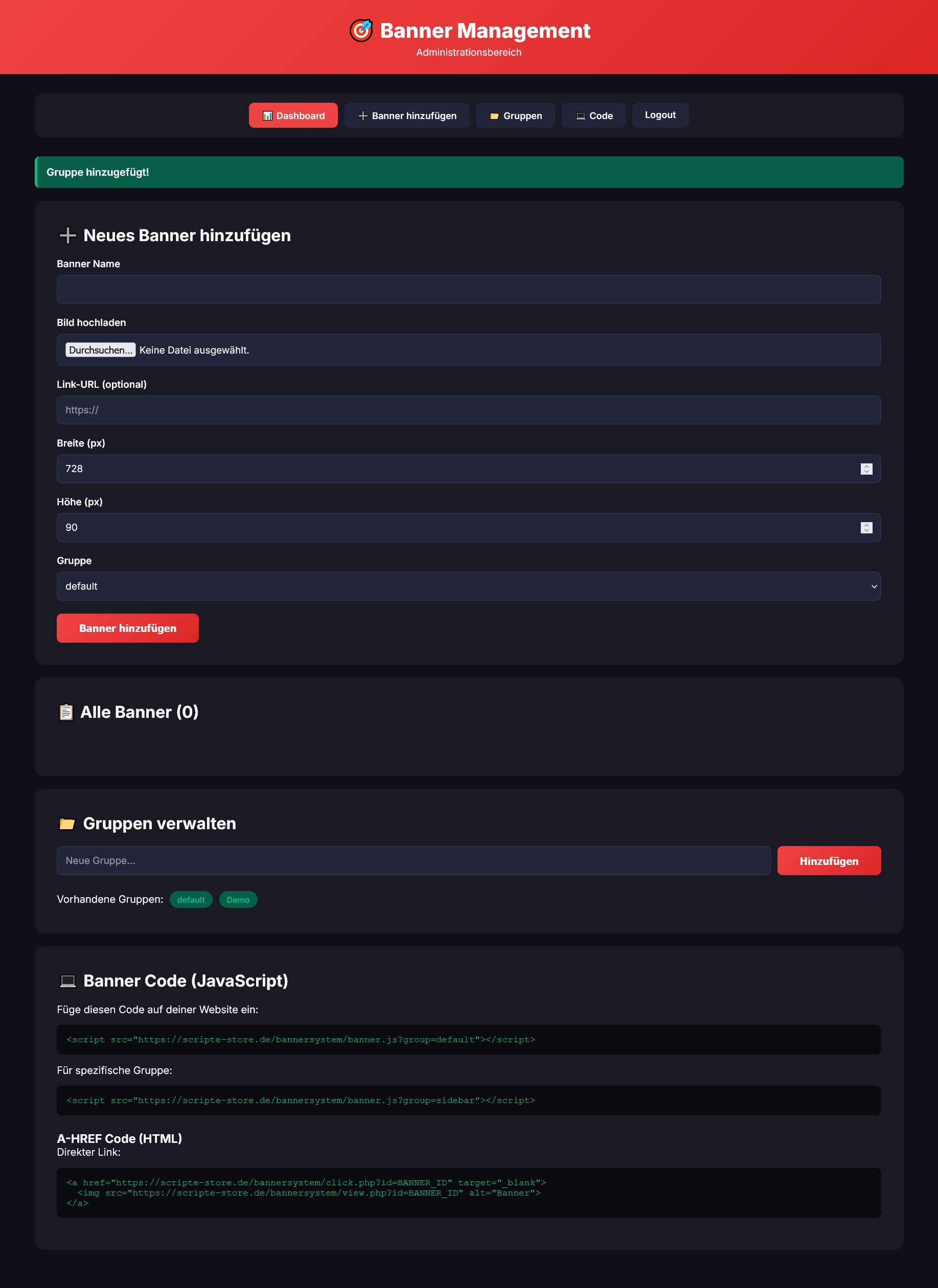 Professionelles Banner-Management mit MySQL-Datenbank, Admin-Panel und JavaScript-Rotation.