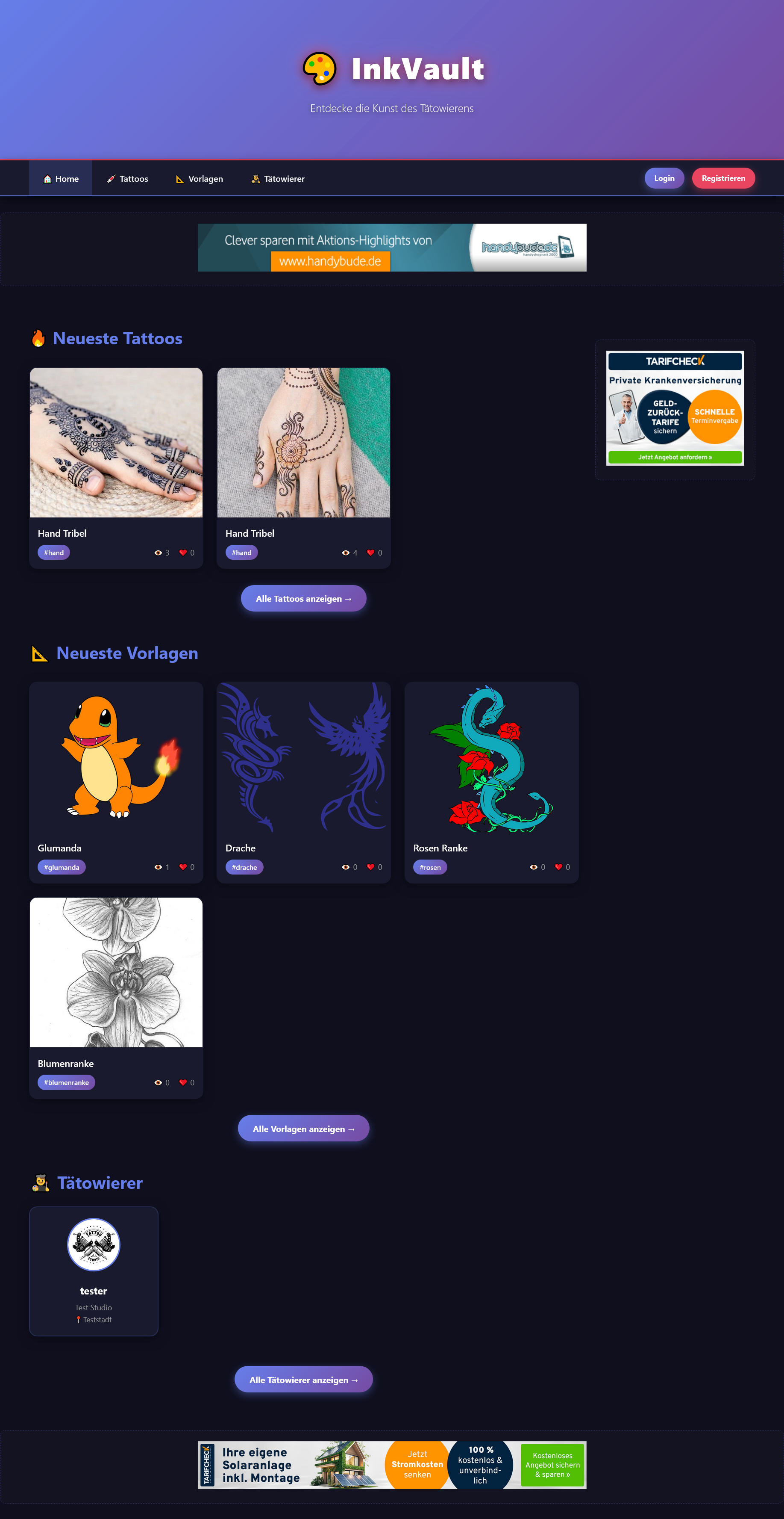 InkVault - Tattoo Portal für Tätowierer und Liebhaber